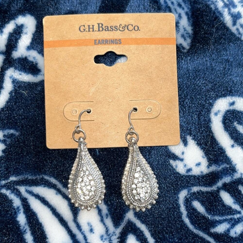 G.H. Bass & Co. silver-toned teardrop dangle earrings with faux diamonds